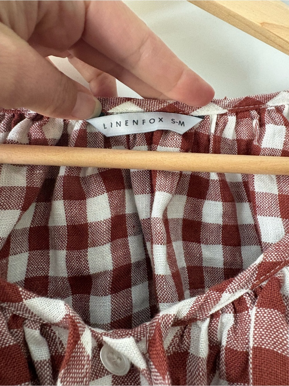 Linenfox Terracotta Gingham Mila Blouse S/M - Picture 2 of 3